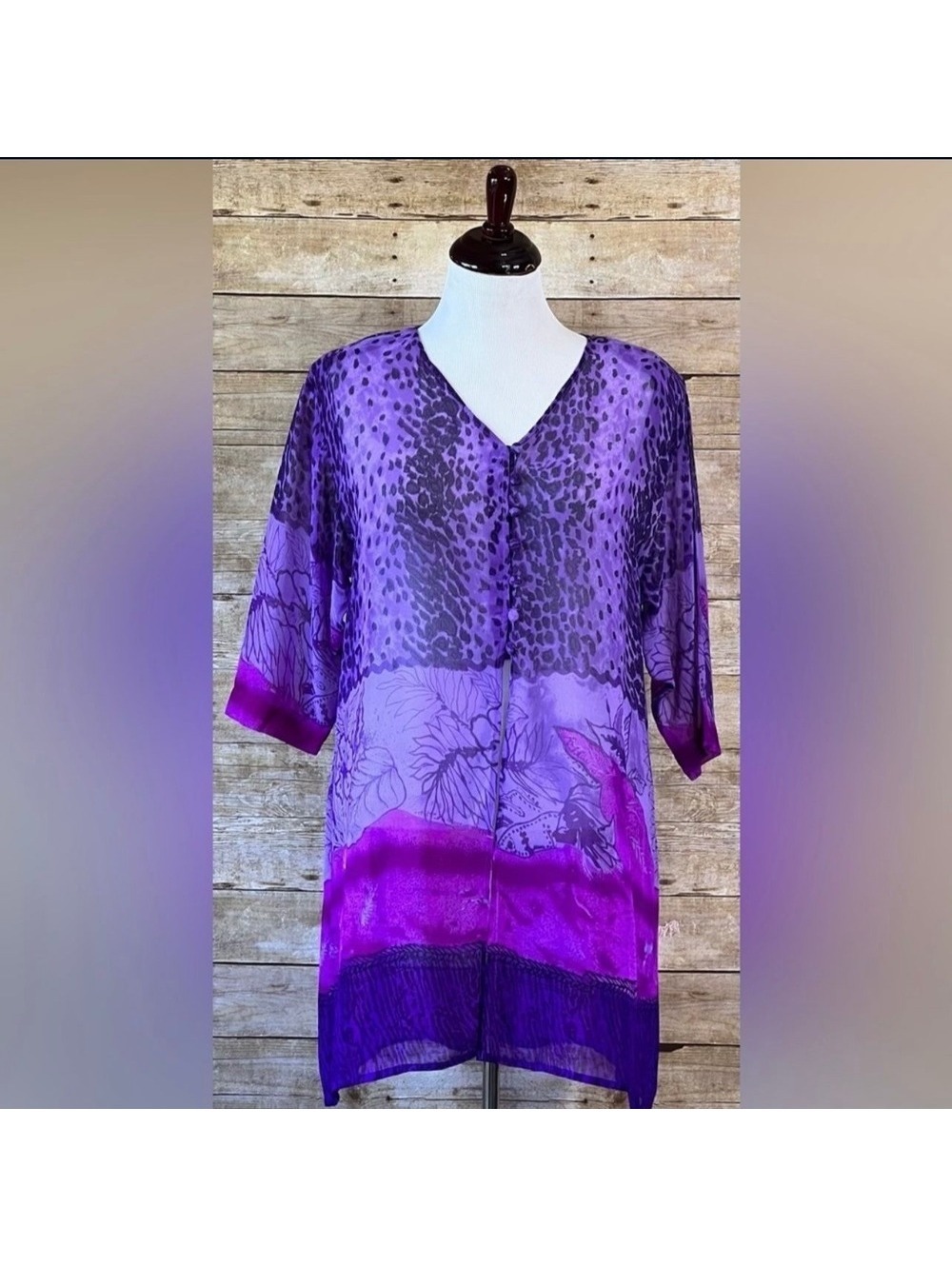 Step In Style Women's Purple Sheer Lightweight Tunic Top  Size 1X  V-Neck 3/4